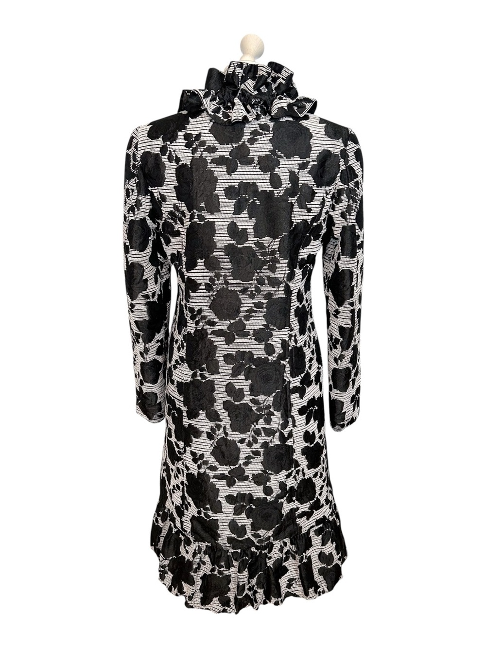 Vintage Brocade Floral Ruffle Tie Neck Dress Coat - Picture 2 of 11